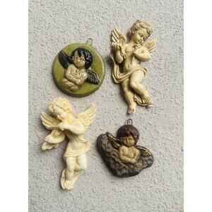 Vintage Cupid Cherub Wall Hanging Lot Putty & Clay Antique Victorian Decor